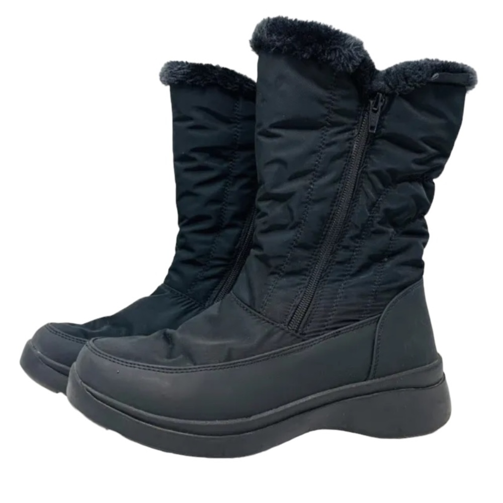 London Fog Womens Sz 8 Faux Fur Zip Up Winter Boots Comfy Warm Waterproof Vegan